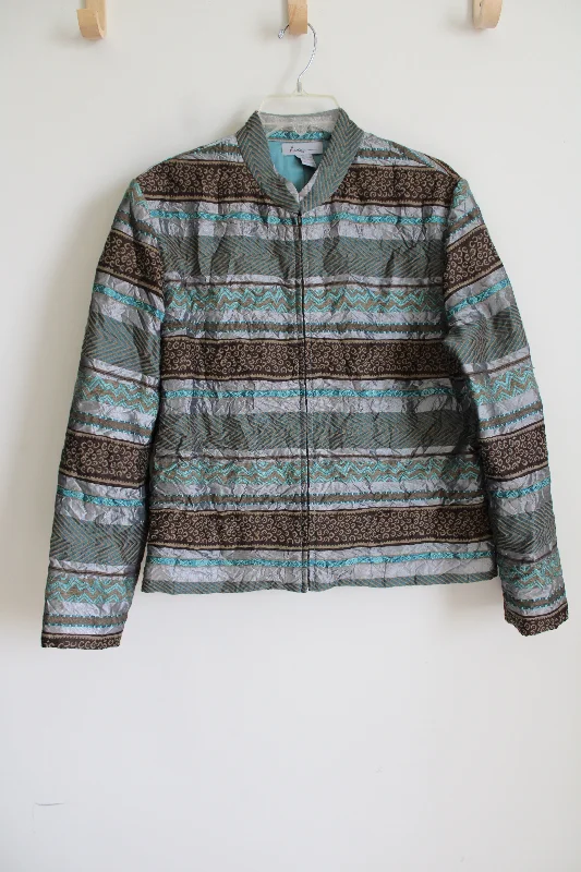 Analogy...... Brown & Blue Light Jacket | L Petite Denim Fabric Leather Fabric Suede Fabric