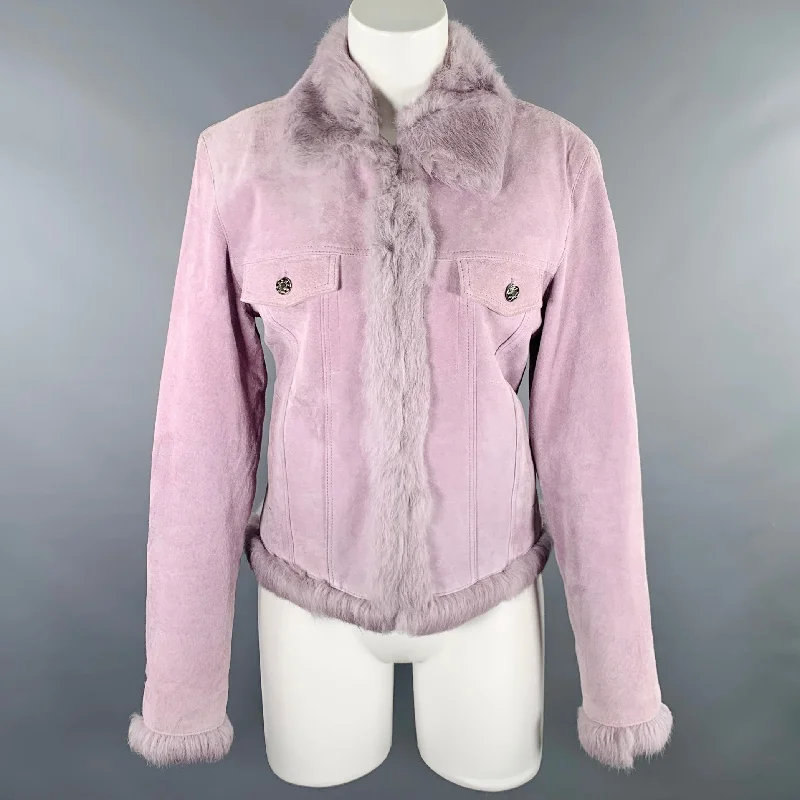 RAFFAELO Size M Purple Suede Fur Collar Eye Hook Jacket Fleece Jacket Down Jacket Parka