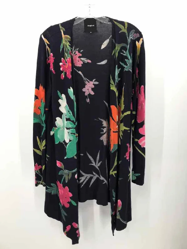 Pre-Owned Desigual Navy Size Medium Printed Sweater Zippered Buttoned Snapped