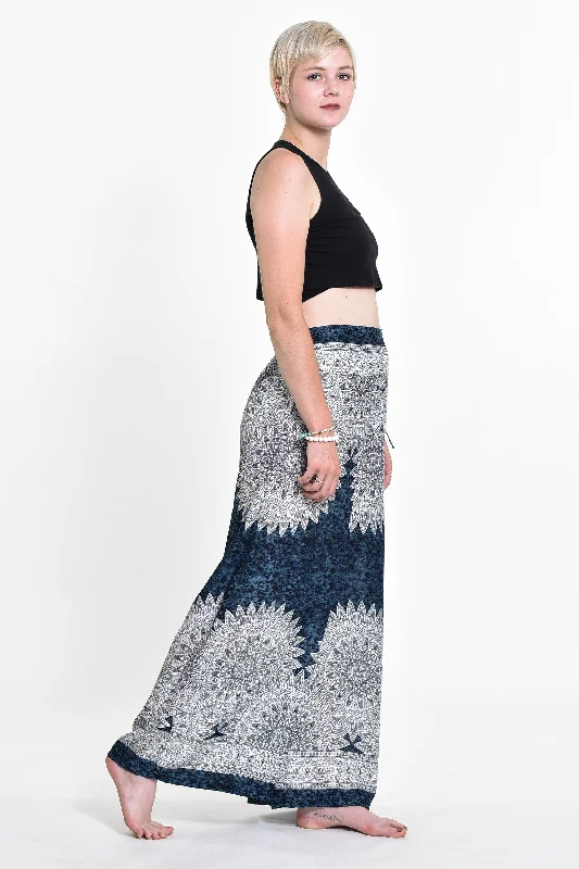 Womens Marble Mandalas Palazzo Pants in Indigo Elegant Dress Pants