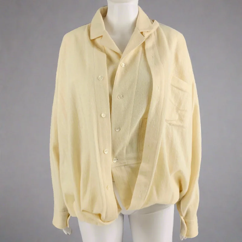 COMME des GARCONS 1980s Size S Cream Wool Blend Double Layer Jacket Welt Pockets Slit Pockets Flap Pockets