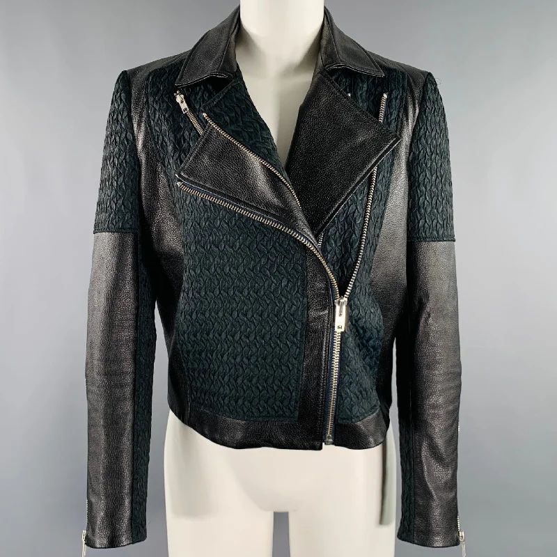 HELMUT LANG Size M Black Dark Green Polyester Blend Lambskin Jacket Belted Jacket Elasticated Jacket Padded Jacket