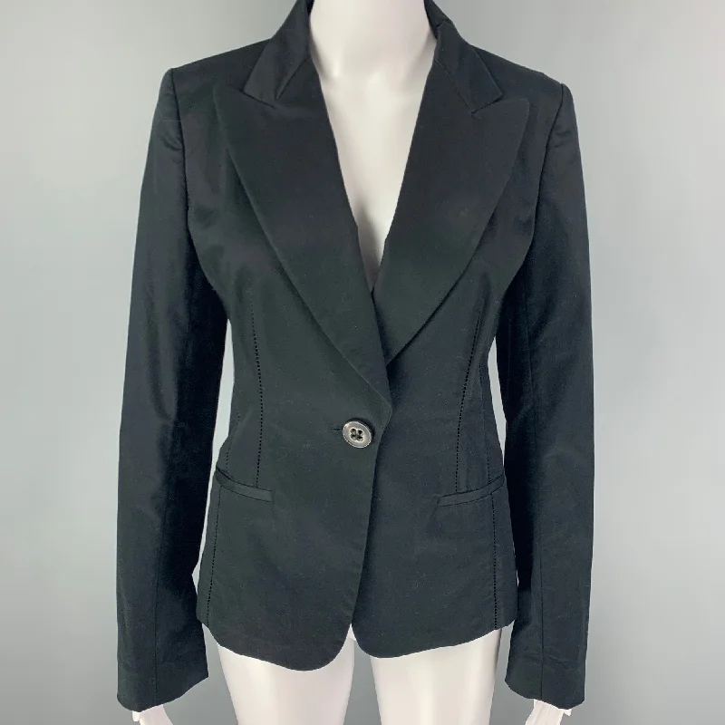 MANTU Size 6 Black Cotton Blend Single Button Jacket Striped Jacket Polka Dot Jacket Floral Jacket