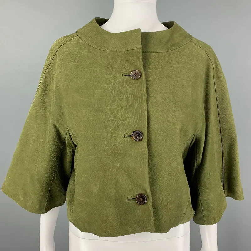 MARNI Size 4 Green Leather Buttoned Jacket Oversized Jacket Tailored Jacket Straight Jacket MARNI Size 4 Green Leather Buttoned Jacket Oversized Jacket Tailored Jacket Straight Jacket
