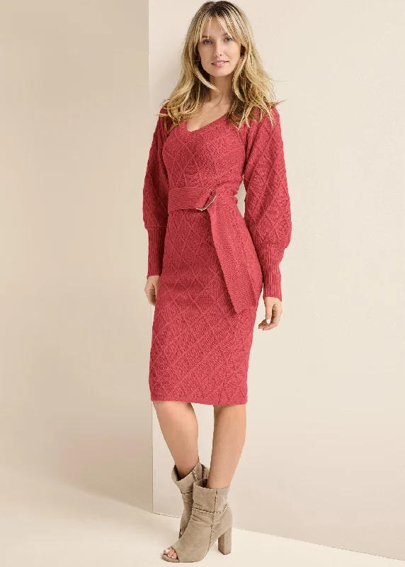 Belted Midi Sweater Dress  - Baked Apple Wool Sweater Cotton Sweater Cashmere Sweater