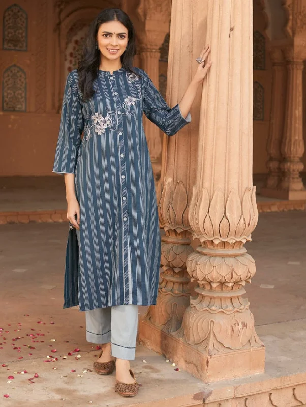 Embroidered Cotton Kurta Pants Set 3630 Elegant Silk Pants