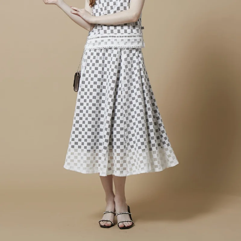 [Back on sale: Now accepting reservations]DiDi Guranjie Checkered Flag Lace / Gusseted Skirt (White) silk skirt luxurious