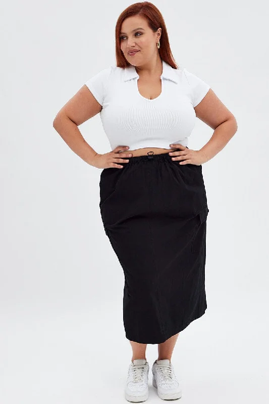 Black Parachute Midi Skirt velvet skirt luxurious