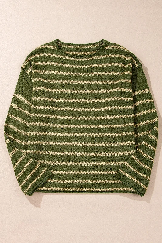 Stripe Drop Shoulder Casual Sweater Houndstooth Herringbone Solid
