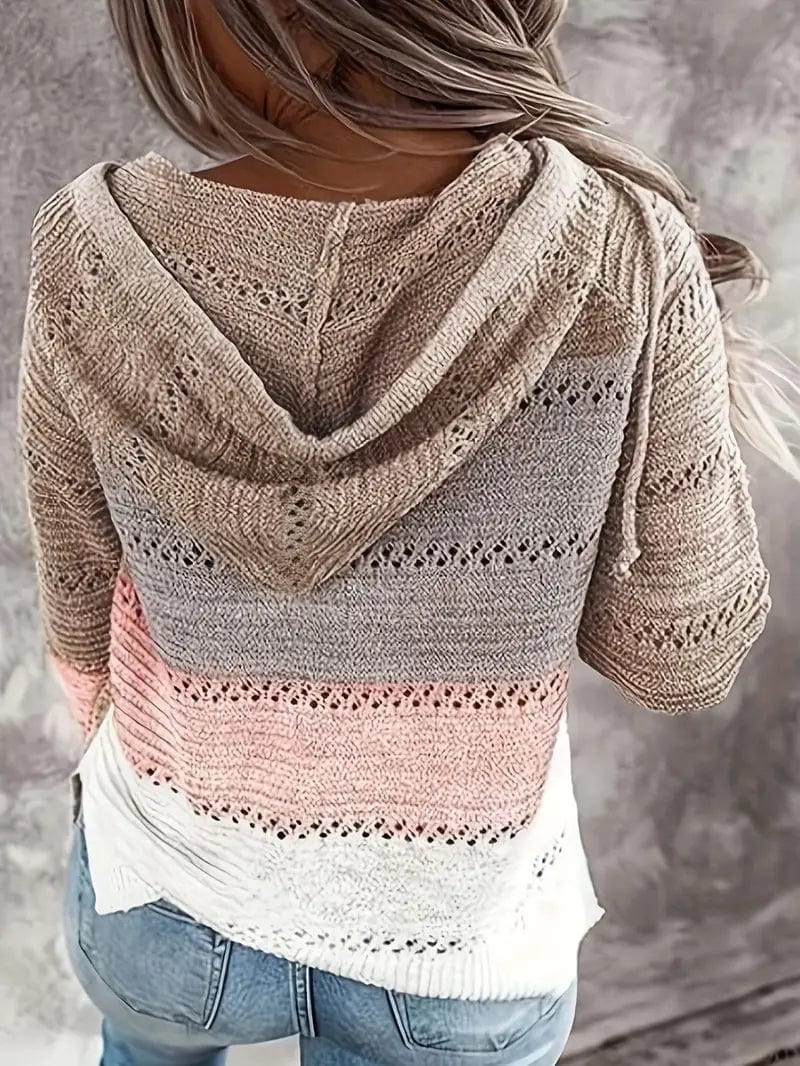 Autumn Color Block Hooded Knit Sweater Neon Metallic Matte
