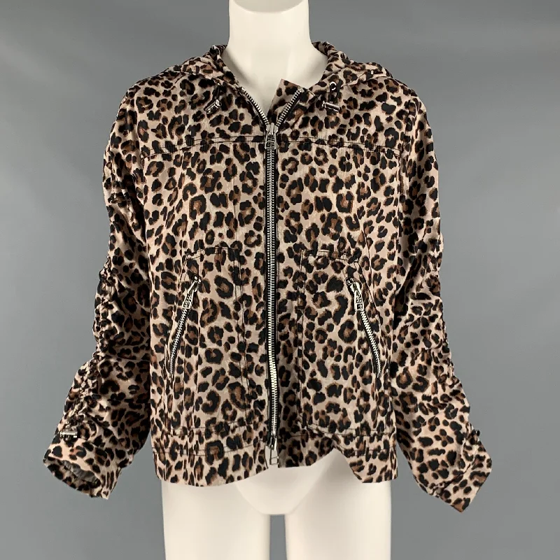 VERONICA BEARD Size S Beige Brown Polyester Animal Print Hooded Jacket Collared Jacket Crew Neck Jacket Turtle Neck Jacket