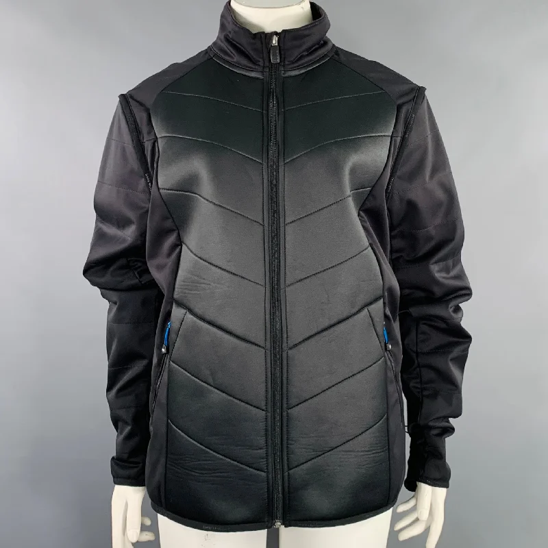 BMW Size 3XL Black Polyester Blend Quilted Zip Pockets Jacket Cardigan Sweater Pullover