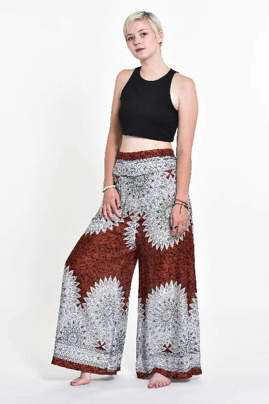 Womens Marble Mandalas Palazzo Pants in Brown Trendy Wide-Leg Pants