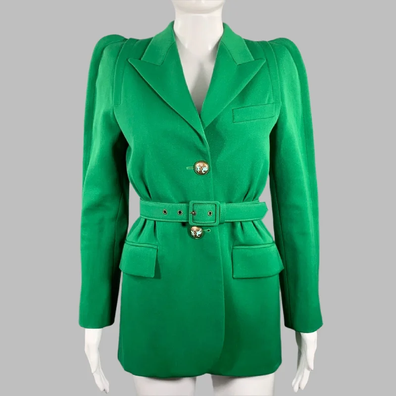 GIVENCHY Size 4 Green Polyester Wool Single Breasted Belted Jacket Toggled Jacket Drawstring Jacket Belted Jacket
