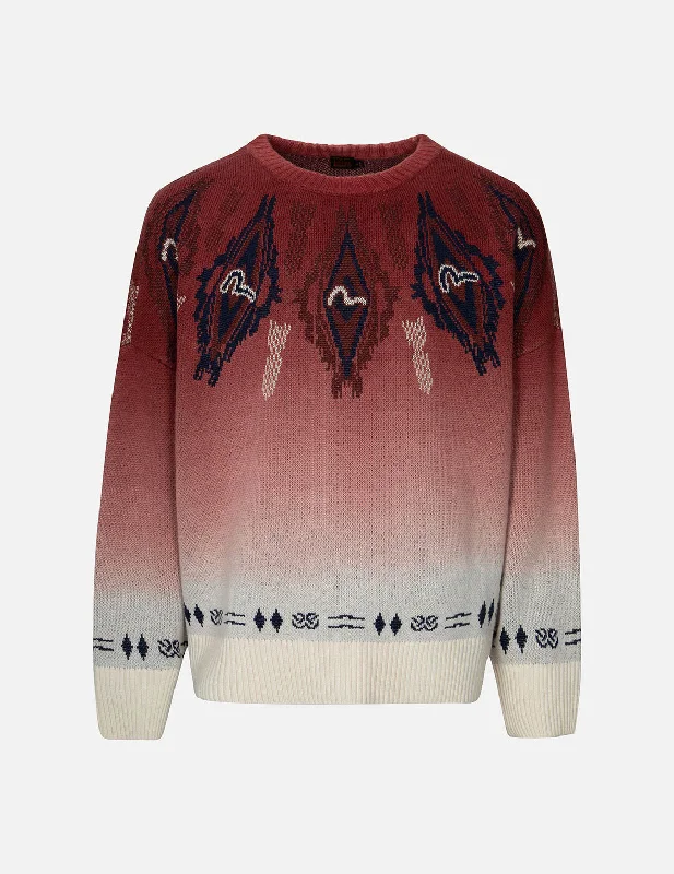 Chimayo Tapestry Jacquard Relax Fit Knit Sweater Ribbed Striped Patterned