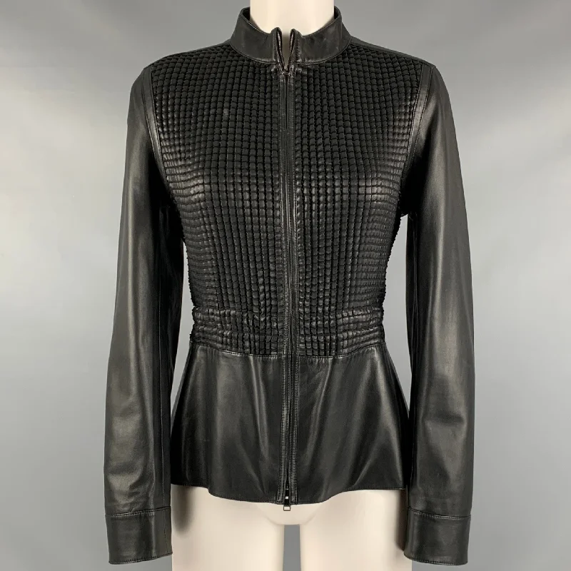 ESCADA Size 6 Black Lamb Skin Zip Up Jacket Cardigan Sweater Pullover