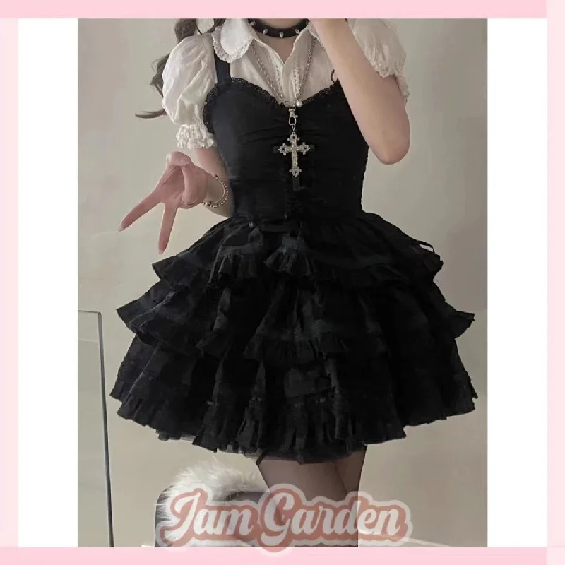 Japanese Sweet And Cute Top Waist Cake Skirt Suit belted skirt waist