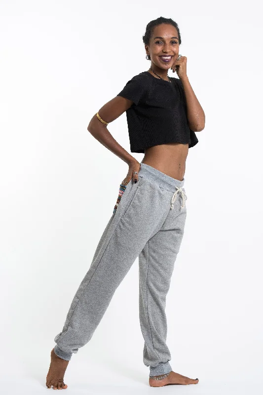 Unisex Terry Pants with Aztec Pockets in Gray Stylish Paperbag Waist Pants