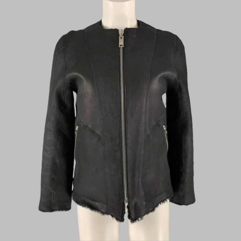 ISABEL MARANT Size 6 Black Leather Shearling Reversible Jacket Print Jacket Jacquard Jacket Patchwork Jacket