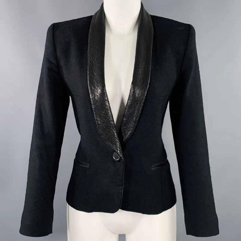 ISABEL MARANT Size S Black Wool Lambskin Shawl Collar Jacket Mesh Jacket Canvas Jacket Denim Jacket