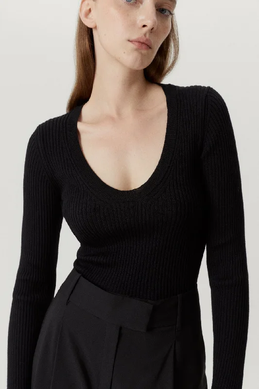 The Merino Wool U-Neck Sweater Transparent Opaque Sheer