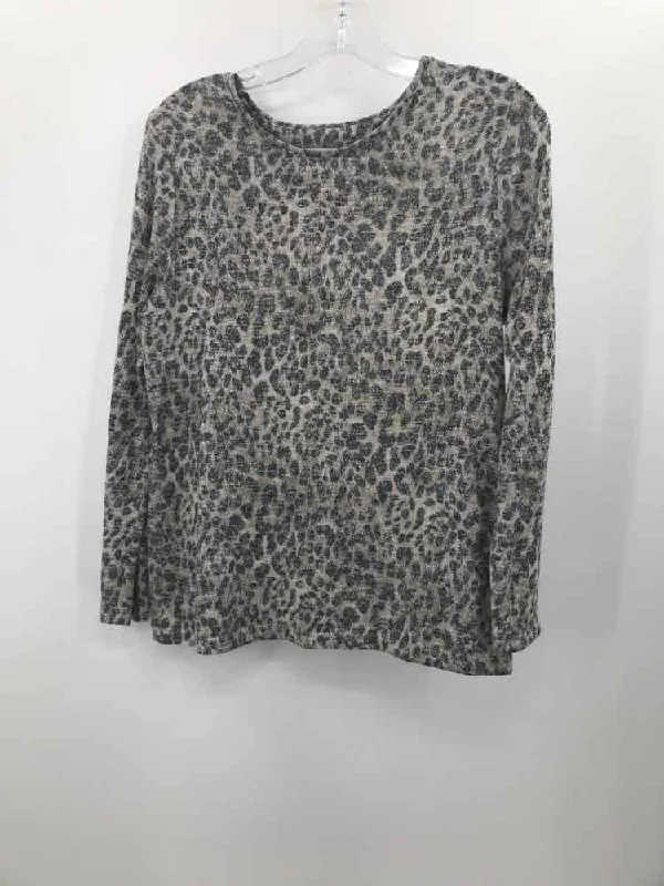 Pre-Owned Chico's Grey Size Medium Printed Sweater Zippered Front Buttoned Front Snap Front