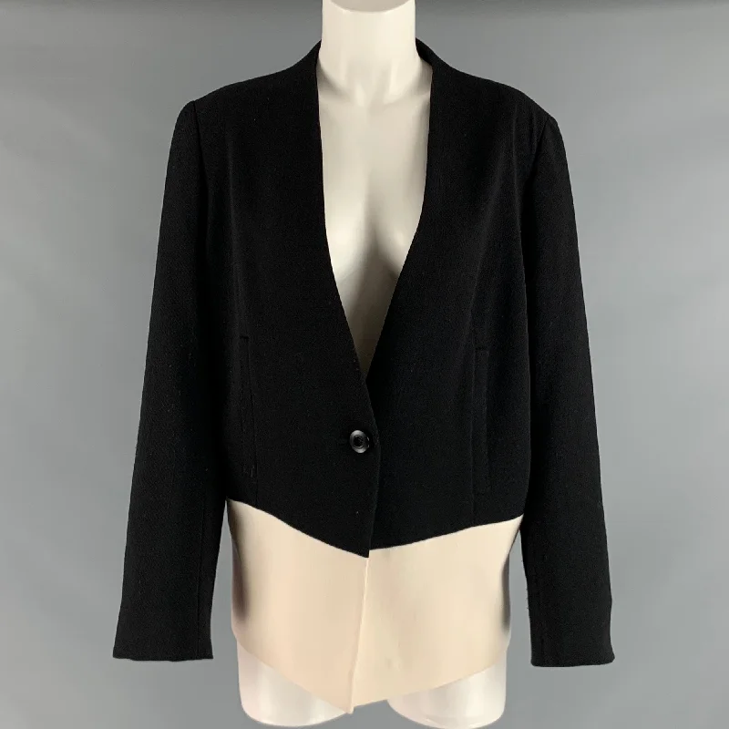 ESCADA Size 14 Black Cream Wool Eastane Color Block Jacket Blazer Trench Coat Raincoat Waterproof Jacket