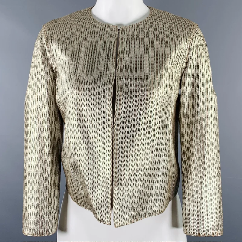 DROME Size XS Gold Perforated Lamb Skin Eye Hook Jacket Blazer Rayon Fabric Velvet Fabric Corduroy Fabric