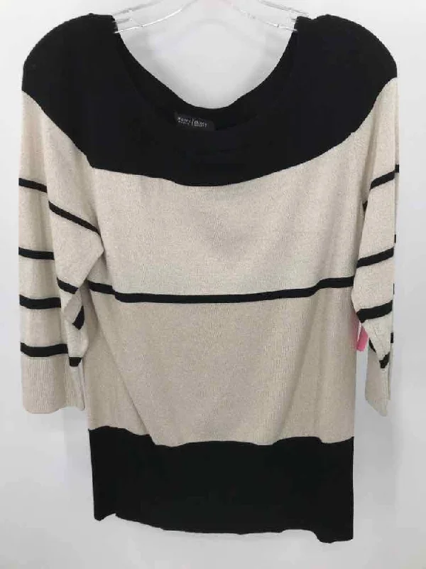 Pre-Owned WHBM Ivory Size Large Stripe Sweater Stretchy Elastic Breathable