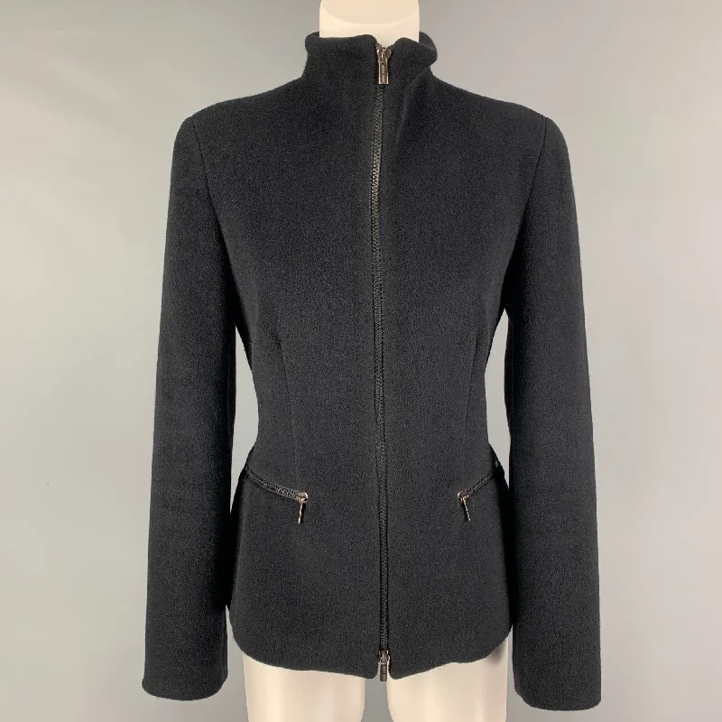 GIORGIO ARMANI Size 6 Black Angora Blend Zip Up Jacket Faux Fur Jacket Real Fur Jacket Shearling Jacket