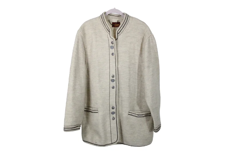 Greiger Tan Wool Embroidered Jacket | 44/XL Knit Jacket Woven Jacket Fleece Jacket