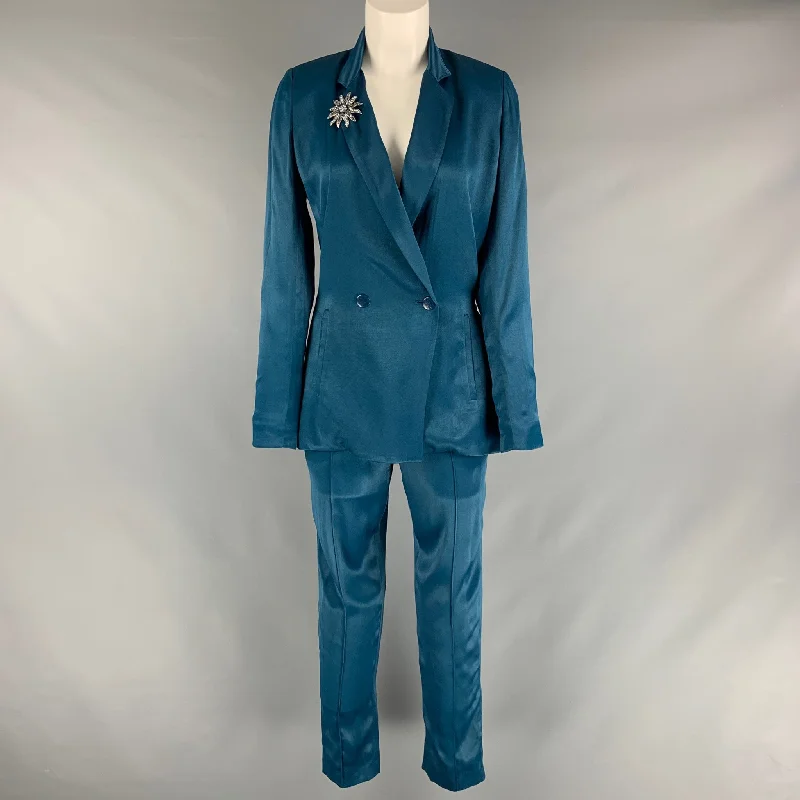 ALEJANDRA ALONSO ROJAS Size 2 Blue Viscose Jacket (Indoor) / Blazer Zippered Front Buttoned Front Snap Front