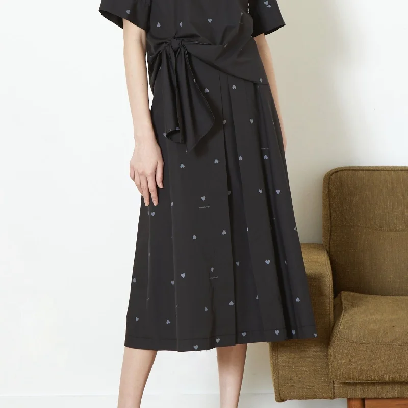 DiDi Guranjie Heart Print A-line Skirt in Black linen skirt light