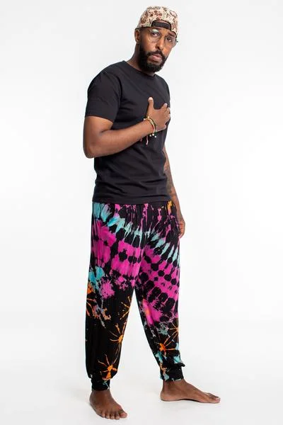 Unisex Tie Dye Cotton Harem Pants in Festival Black Modern Bootcut Pants