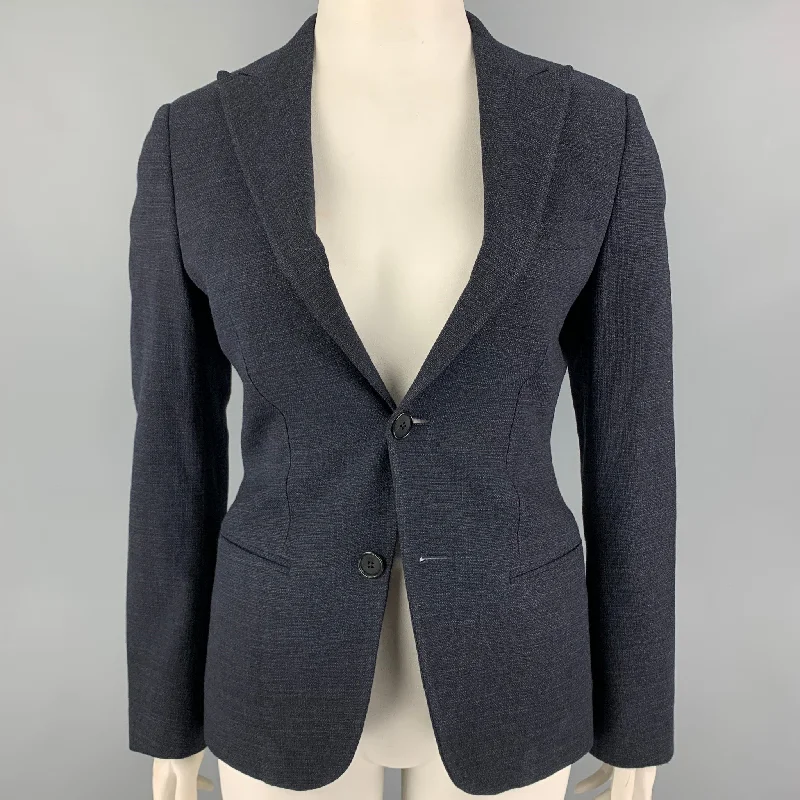 GIORGIO ARMANI Size 10 Navy Wool Jacket Blazer Tailored Jacket Straight Jacket A-Line Jacket