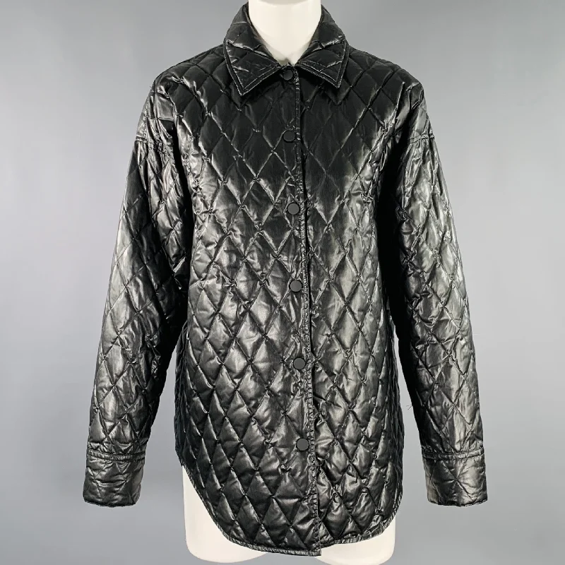THEORY Size S Black Faux Leather Quilted Snaps Shirt Jacket Anorak Shell Jacket Lightweight Jacket THEORY Size S Black Faux Leather Quilted Snaps Shirt Jacket Anorak Shell Jacket Lightweight Jacket