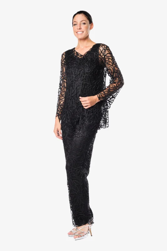 Soulmates C809583 Silk Lace Jacket Top and Pants Set Knit Jacket Woven Jacket Fleece Jacket