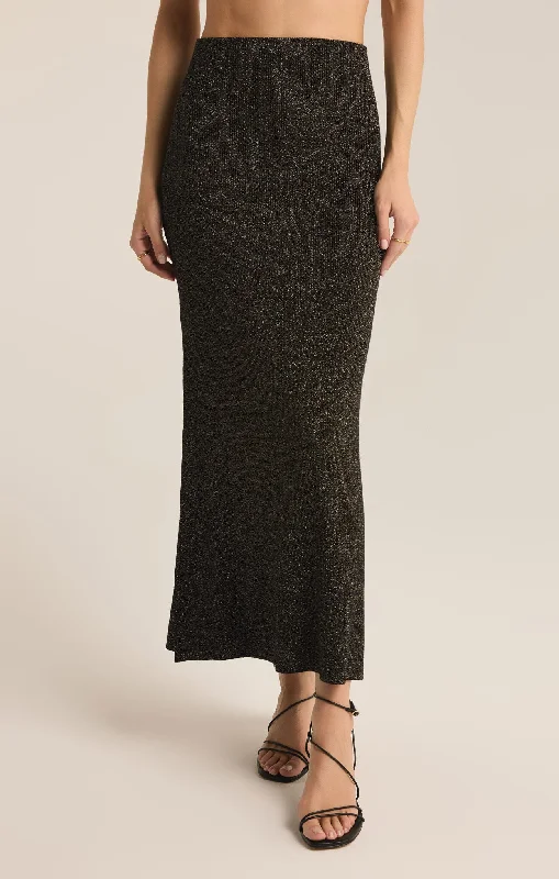 Goldie Midi Skirt - Black silk skirt smooth