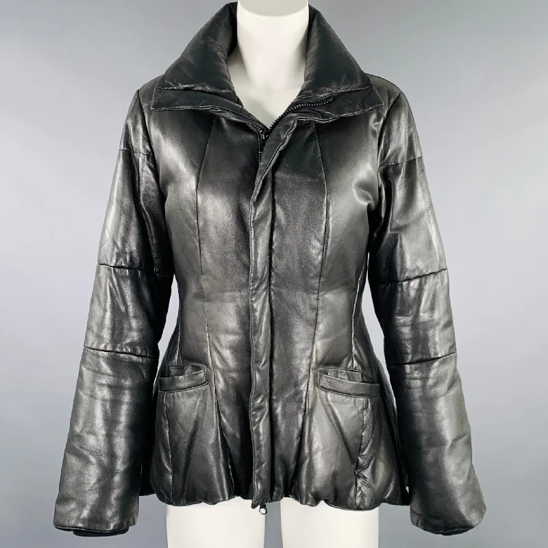 YOHJI YAMAMOTO Size M Black Lambskin Leather Quilted Zip Up Jacket Bomber Jacket Anorak Windbreaker