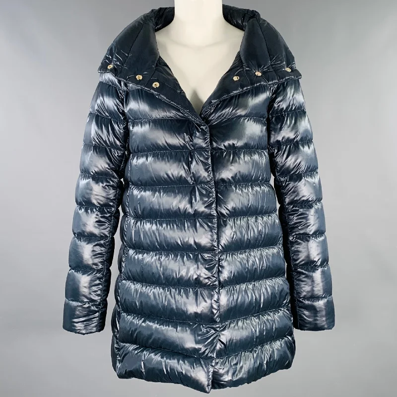 HERNO Size 6 Amelia Navy Nylon Padded Jacket Denim Jacket Leather Jacket Suede Jacket