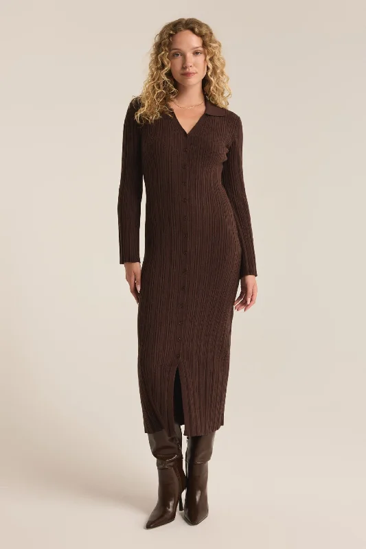 DANITY SWEATER DRESS - COFFEE BEAN Cotton Fabric Linen Fabric Terry Fabric