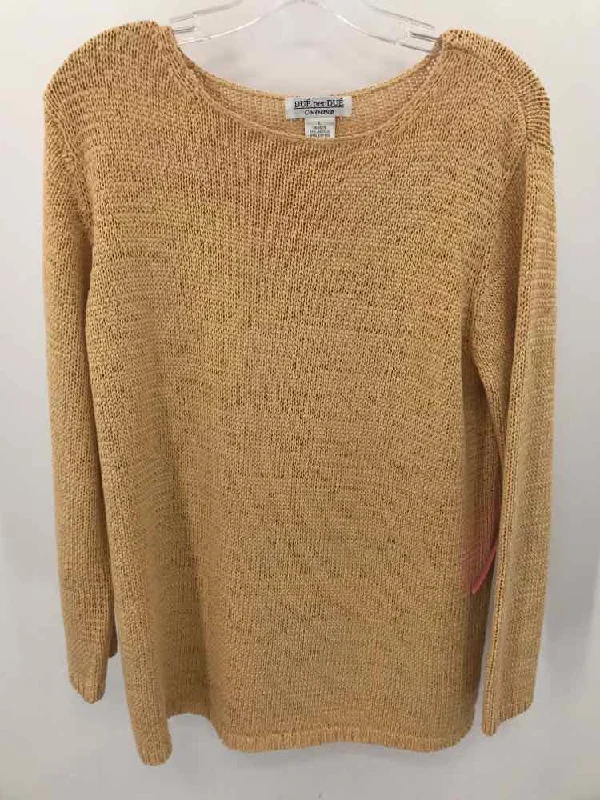 Pre-Owned Due per Due Tan Size Large Sweater Solid Print Embellished