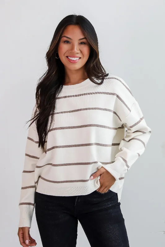 Coziest Poise Ivory Striped Sweater Jersey Fabric Tulle Fabric Batik Fabric