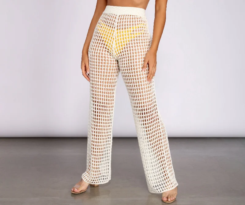 High Waist Wide Leg Crochet Pants Trendy Tapered Pants