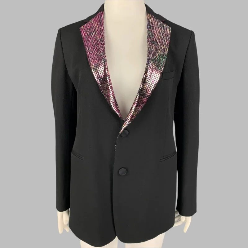 ETRO Size 36 Black Metallic Wool Notch Lapel Jacket Insulated Jacket Fitted Jacket Loose Jacket ETRO Size 36 Black Metallic Wool Notch Lapel Jacket Insulated Jacket Fitted Jacket Loose Jacket