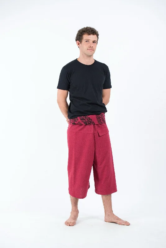 Unisex Cropped Thai Fisherman Pants in Maroon Slim Fit Casual Pants
