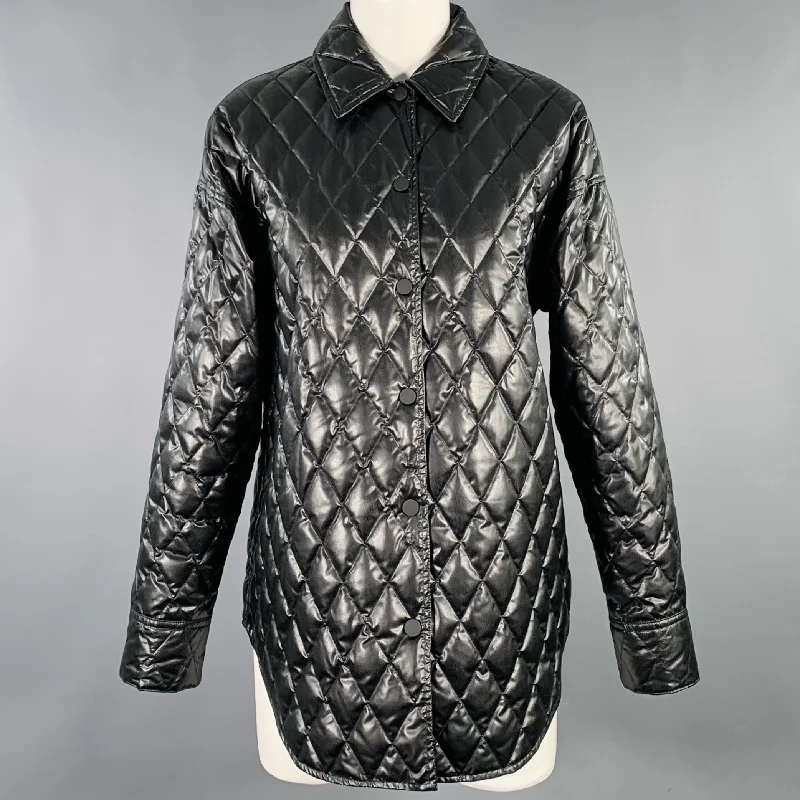 THEORY Size S Black Polyamide Quilted Snaps Shirt Jacket Tailored Jacket Straight Jacket A-Line Jacket