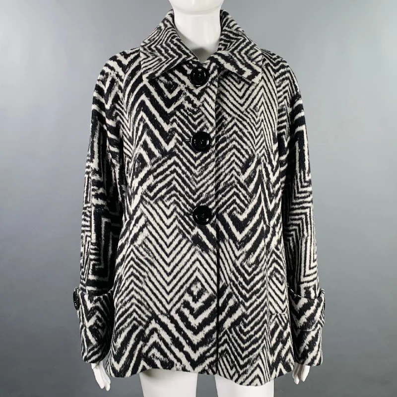 CINZIA ROCCA Size 8 Black White Wool Angora Zig Zag Jacket Fleece Jacket Down Jacket Parka CINZIA ROCCA Size 8 Black White Wool Angora Zig Zag Jacket Fleece Jacket Down Jacket Parka
