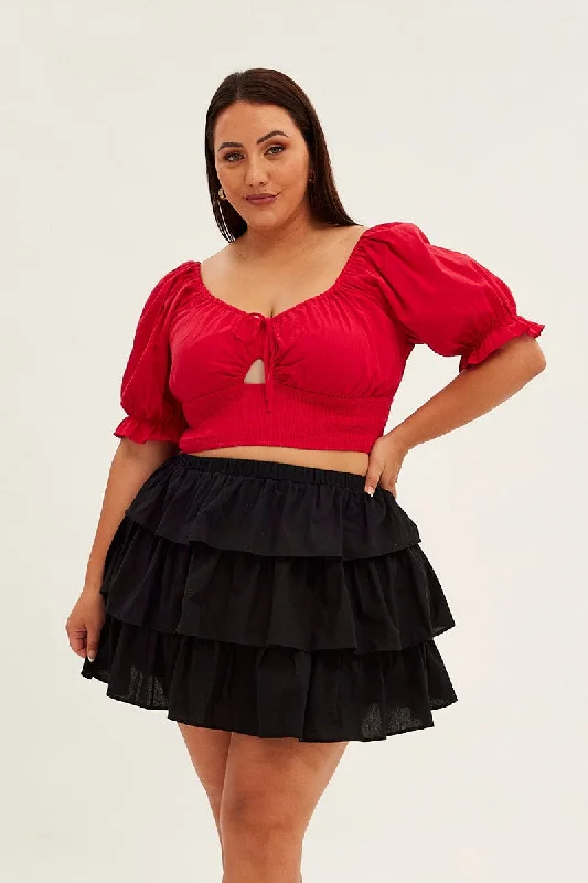 Black Skater Skirt Ruffle Cotton Mini patchwork skirt art
