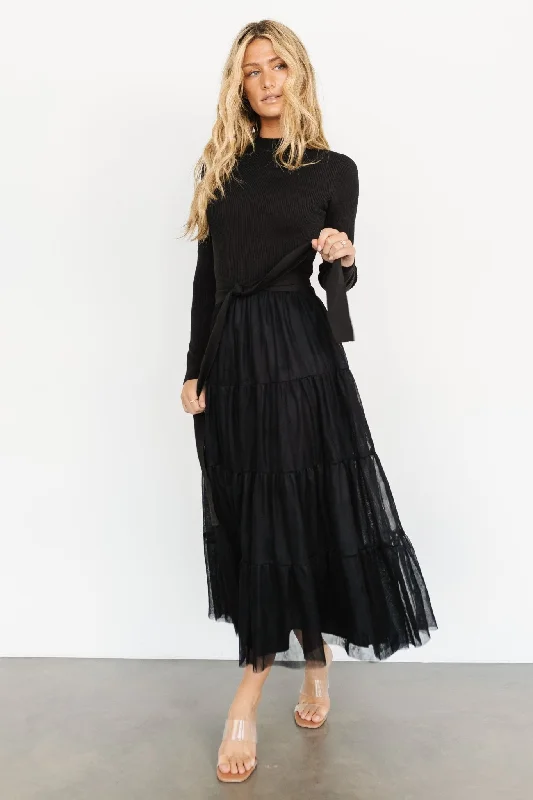 Demi Sweater Tulle Dress | Black Open Front Closed Front Wrap Front